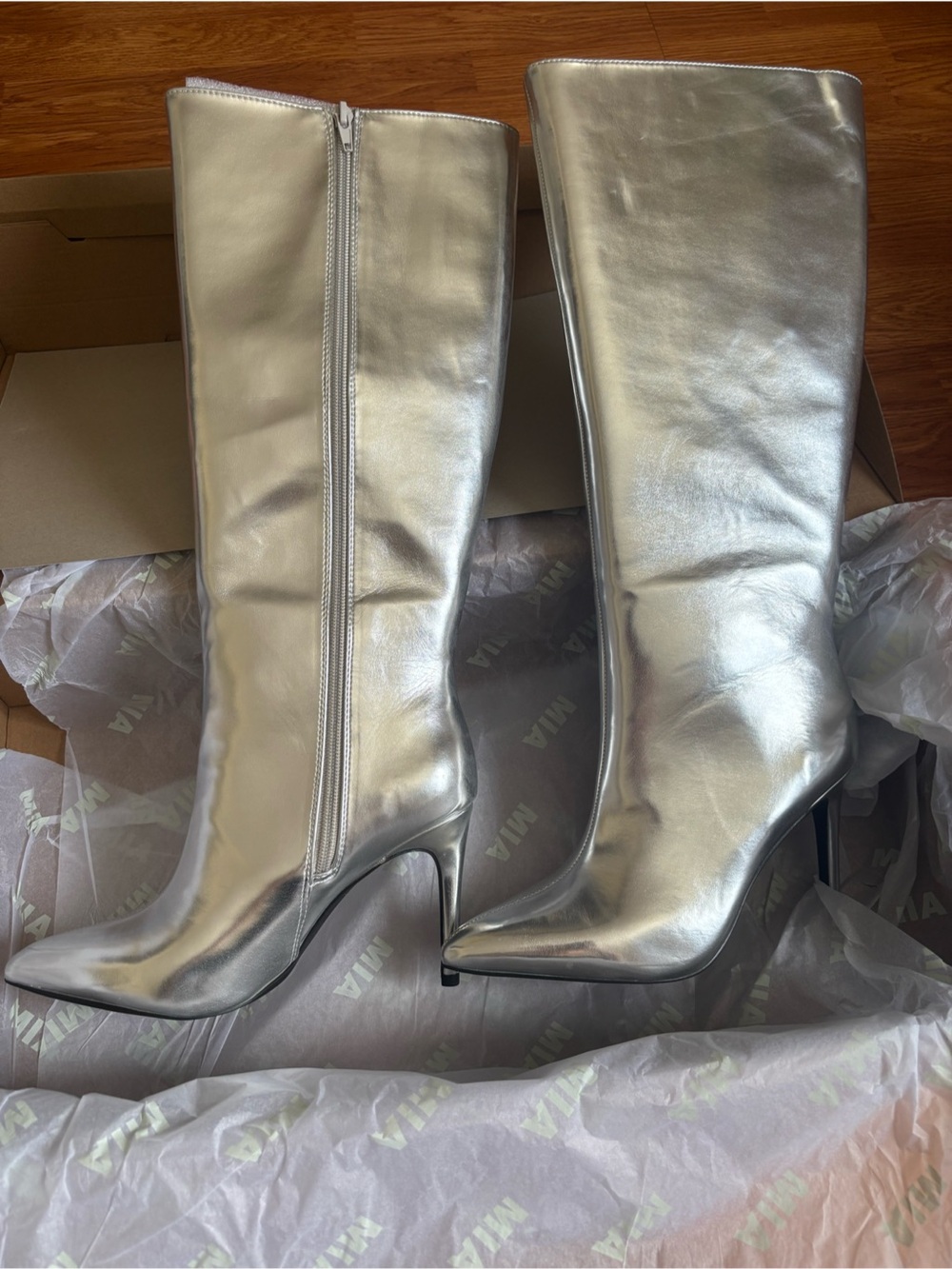 MIA Silver Metallic Knee-High Stiletto Boots
